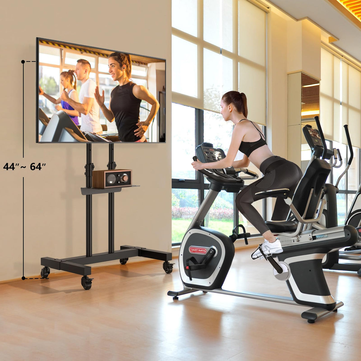 TVON Rolling TV Stand for 32-83 inch Flat Screen/Curved TVs up to 110 lbs, Height Adjustable Portable TV Stand on Wheels with Metal Laptop Shelf, TV Stands for Living Room, Home and Office Use TVON