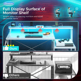 AODK Computer Desk, 48 Inch Gaming Desk with Led Lights & Power Outlet, Office Desk with Printer Storage Shelves, Reversible Desk with Monitor Shelf & Headphone Hook, White AODK