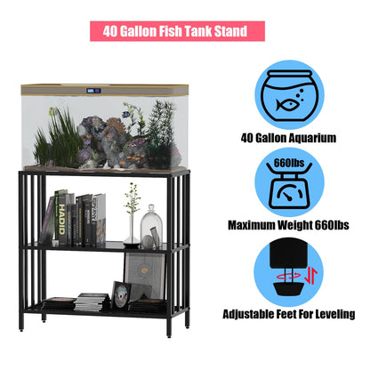 WOULHOMY Fish Tank Stand with Metal Shelves, 40 Gallon Aquarium Stand Heavy Duty Turtle Tank Terrariums Tank Breeder Reptile Tank Stand for Home Office, 36.6” x 18.5” x 29.5” (Black) - WoodArtSupply