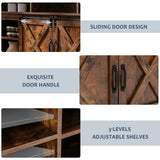 Farmhouse Coffee Bar Cabinet Rustic Sliding Barn Door Storage Cabinet with Power Outlet, Buffet Server Sideboard Cupboard Table for Dining Room Entryway Kitchen (Rustic Brown) Fancyqube