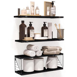Fixwal 3+1 Tier Bathroom Floating Shelves Over Toilet, 15.8in Farmhouse Rustic Wood Shelves, Wall Decor for Bathroom, Living Room,Bedroom and Kitchen (Black) Fixwal