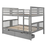 Merax Full Over Full Bunk Bed with Drawers, Convertible to Two Separate Beds, Solid Pine Wood Frame with Safety Guardrail & Headboard/Footboard, Sturdy Durable Design, No Box Spring Needed, Grey Merax