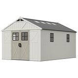 Patiowell 10 x 14 FT Outdoor Storage Shed, Plastic Shed with Floor and Skylight, Resin Storage Shed with Four-Window and Lockable Door for Garden, Patio, Backyard, Beige Patiowell