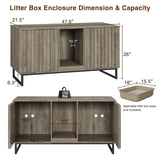 Cat Litter Box Enclosure for 2 Cats, 47.6’’ Litter Box Furniture Hidden with Scratch Pad, Double Room Large Cat Cabinet, Indoor Pet House TV Stand Side Table,Washroom,Grey Halitaa
