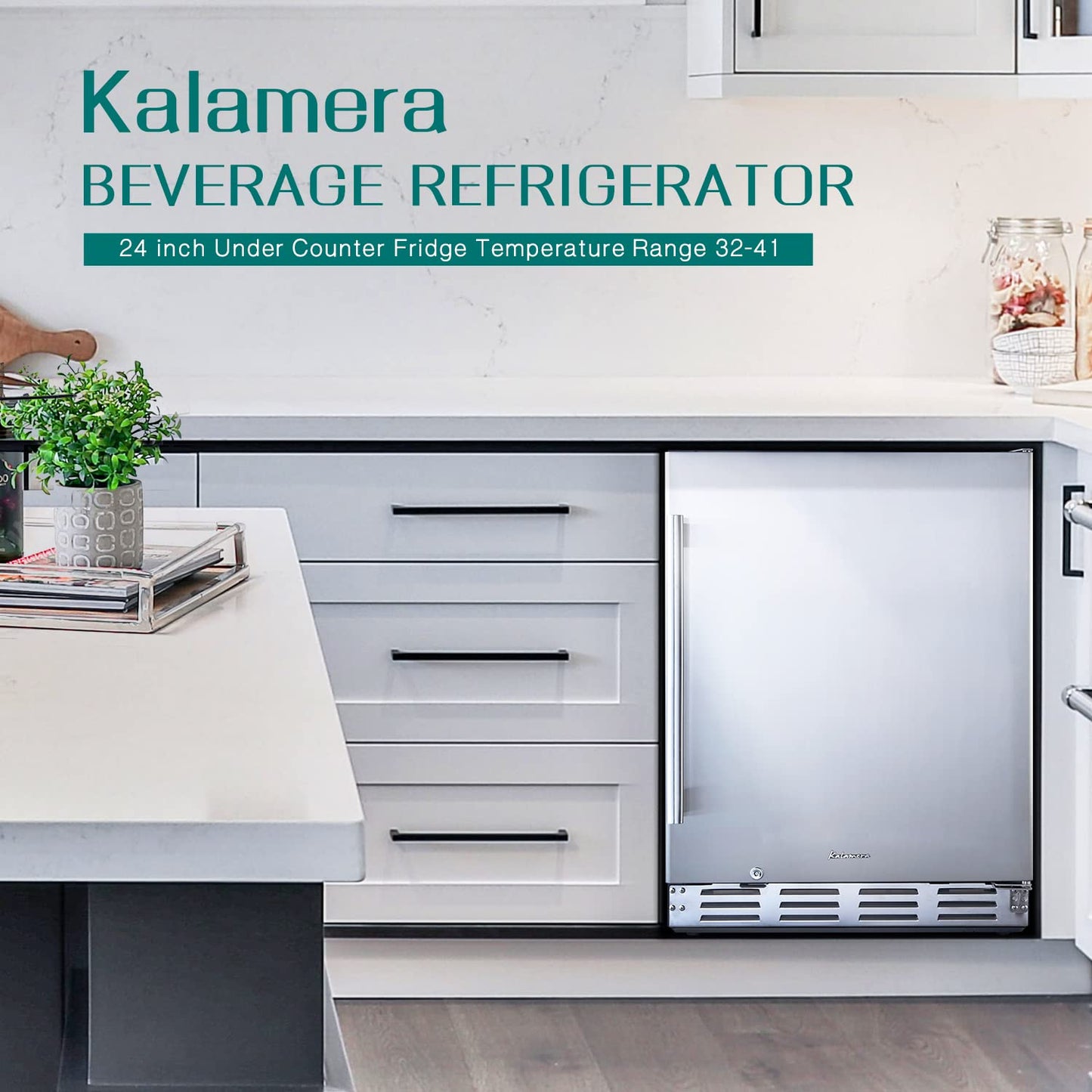 Kalamera Beverage Refrigerator, 24 inch Under Counter Beverage Cooler for 154 Cans w/ 32-41℉ Temperature Range, Beer Fridge with Stainless Steel Door