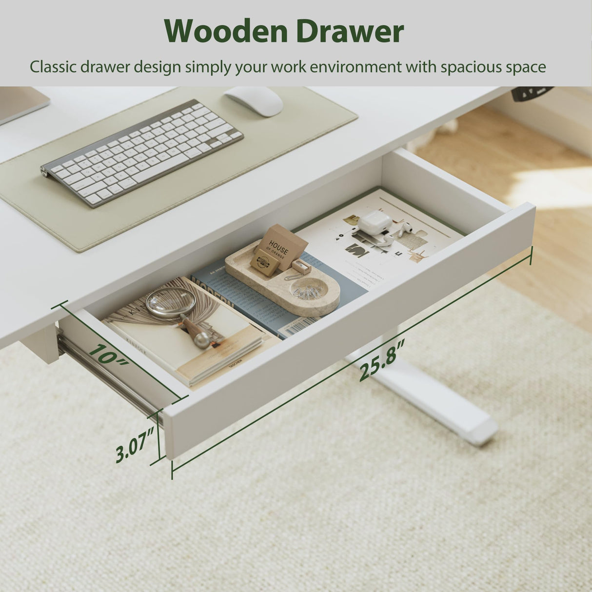 Agilestic Adjustable Height Electric Standing Desk with Storage Wooden Drawer, 55 x 24 Inches Stand Up Home Office Computer Gaming Table for Work Office Home,White Agilestic