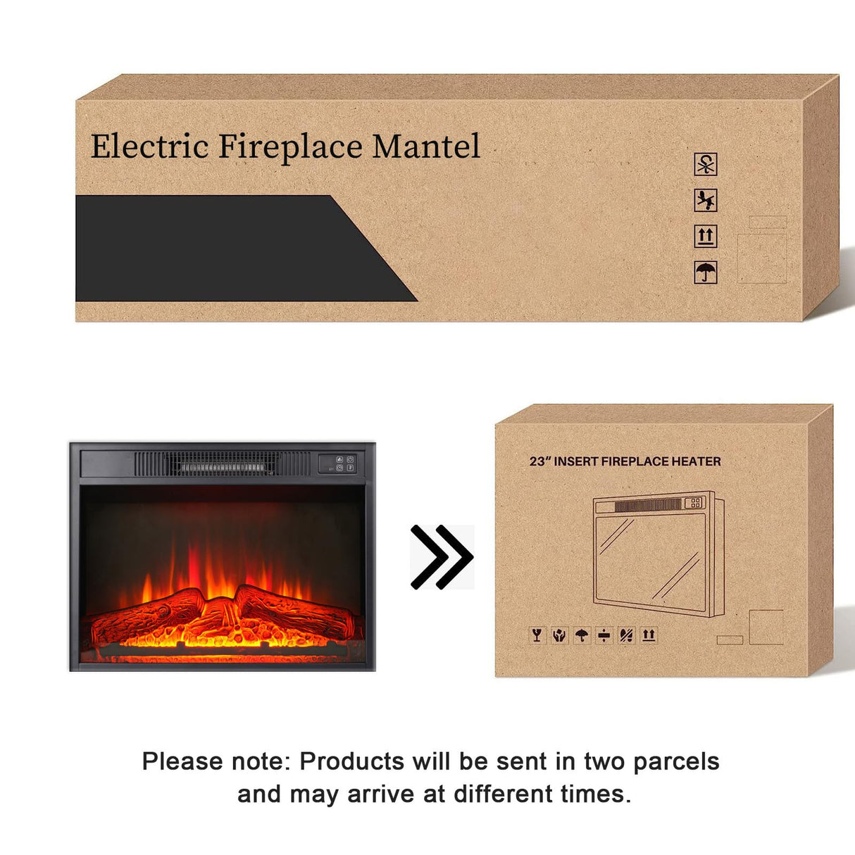 72" Electric Fireplace with Mantel, White TV Stand for TVs Up to 80 Inch, Farmhouse Entertainment Center with Storage for Bedroom,23'' Fireplace Insert Heater for Living Room BOSHIRO