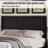 AMERLIFE Farmhouse Full Size Bed Frame with Sliding Barn Door, Wooden Rustic Platform Bed Frame with 47" Tall Headboard, Noise-Free, Solid Wood Slats & Metal Support, No Box Spring Needed, Dark Grey AMERLIFE