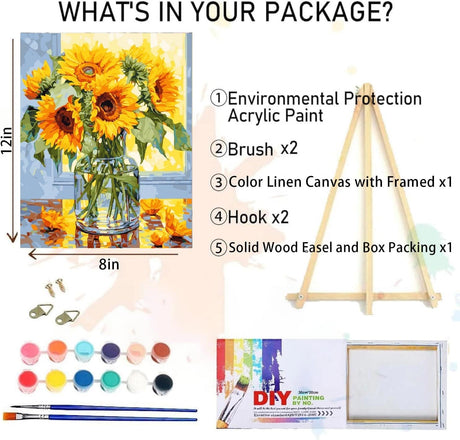 uuxsretaio 2 Pack Flower Paint by Numbers for Adults. Hydrangea and Sunflower Paint by Number on Canvas with Frame, DIY Flowers in a vase Oil Painting for Present Home Wall Decor 8X12 Inch uuxsretaio