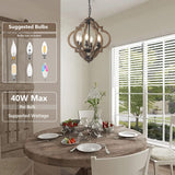 Eayaya Farmhouse Chandeliers for Dining Room, 6-Light Rustic Dining Room Light Fixture Over Table, Wood Black Hanging Pendant Lights Kitchen Island, Boho Chandelier for Bedrooms Entryway Living Room Eayaya