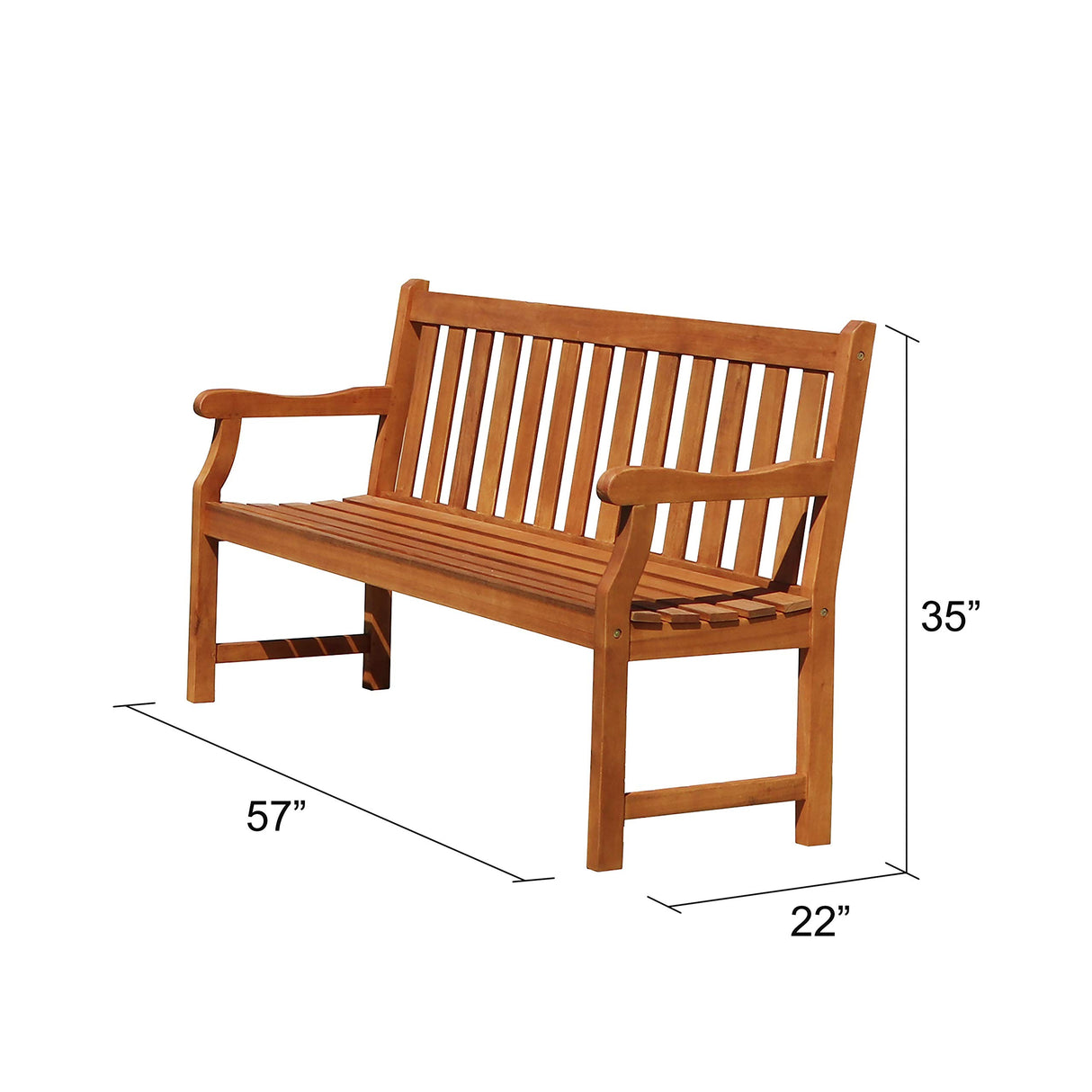 VIFAH Atlantic Red Brown 5Ft Slatted Eucalyptus Wooden Garden Bench for 3 Seater in Entry Way VIFAH