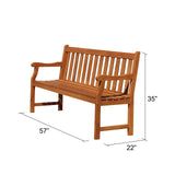 VIFAH Atlantic Red Brown 5Ft Slatted Eucalyptus Wooden Garden Bench for 3 Seater in Entry Way VIFAH