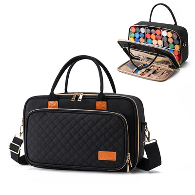 Mecozone Acrylic Paint Organizers Fits up to 54 Bottles 2 oz, Acrylic Paint Carry Case with Shoulder Strap for Art Supply Storage, Black