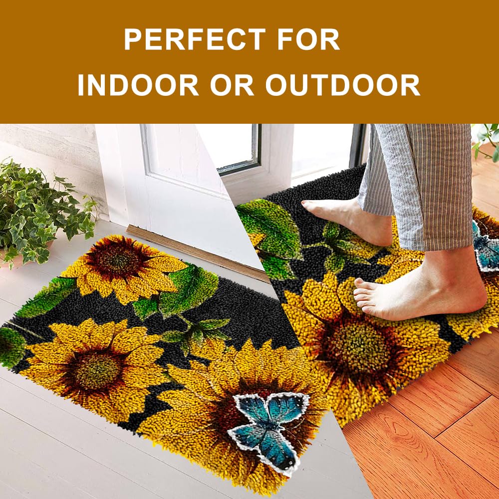 MGahyi Latch Hook Rug Kits for Adults, DIY Crochet Yarn Rugs Hooking Craft Kit with Color Preprinted Pattern Design for Kids Adults and Beginners(Sunflower, 20 x 15in) MGahyi