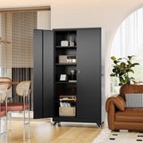 Fesbos Metal Rolling Storage Cabinet-74.6” Tall Steel File Cabinets with Wheels Lockable Doors and Adjustable Shelves-Black Steel Storage Cabinet for Home, School, Office, Garage Fesbos