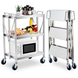 Agrestem Portable Folding Service Cart, 3 Shelf Stainless Steel cart, 3 Stainless Steel Shelves Up to 440 lbs Load Capacity, Folding Collapsible Service Cart for Office Home Warehouse Agrestem