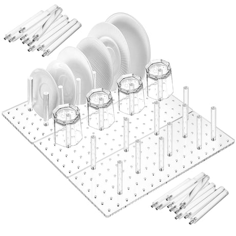 Kigley 3 Pcs Acrylic Pegboard Drawer Organizer with 32 Pegs - 16 x 5.91 in Clear Peg Board System - Drawer Organizers for Dishes, Food Containers, Cookware, Utensils - Kitchen Kigley