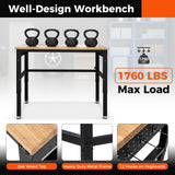 IRONMAX 48'' Adjustable Work Bench with Wheels, 1760 LBS Heavy Duty Oak Wood Table Top Workstation w/Power Strip & Foot Pad, 5 Different Height Hardwood Worktable for Workshop, Garage, Office, Home IRONMAX