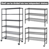 6 Tier Storage Shelves, 5999 Lbs Capacity Metal Shelf with Wheels Height Adjustable NSF Certification 48" L×18" W×72" H Heavy Duty Wire Shelving Units for Garage Pantry Kitchen Rack, Black Dlewmsyic