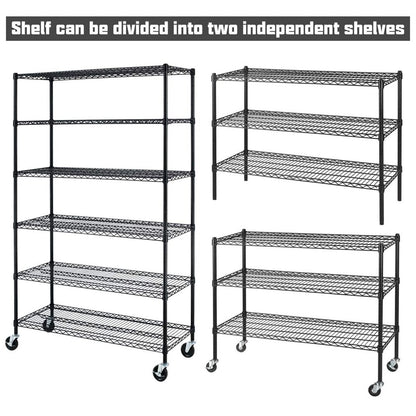 6 Tier Storage Shelves, 5999 Lbs Capacity Metal Shelf with Wheels Height Adjustable NSF Certification 48" L×18" W×72" H Heavy Duty Wire Shelving Units for Garage Pantry Kitchen Rack, Black