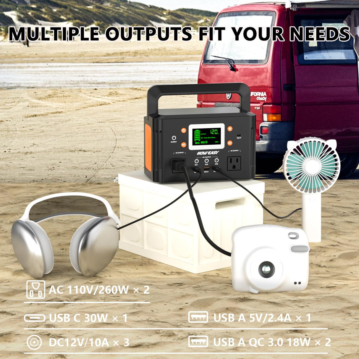 HOWEASY 260W Portable Power Station.178Wh Solar Generator(Solar Panel Not Included) with 2 110V/260W AC Power Socket Backup Power Supply, Suitable for CPAP, Outdoor Camping Travel Home Emergency HOWEASY