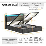 LUXOAK Queen Size Lift Up Storage Bed Frame with RGB LED Lights and Charging Station in Rustic Grey LUXOAK