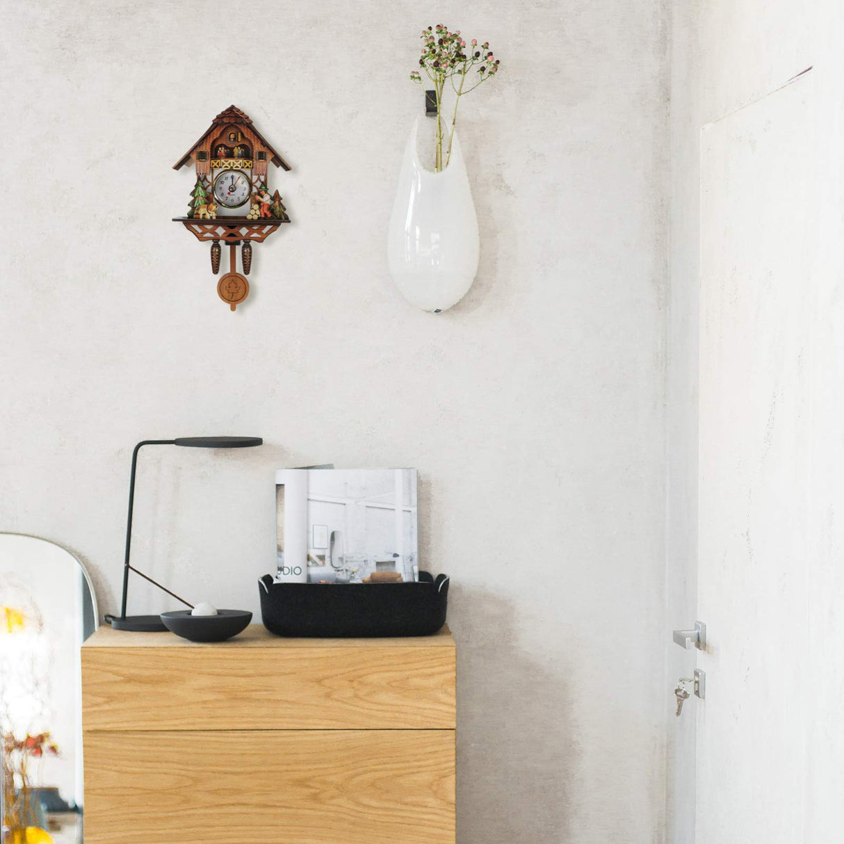 Vosarea Wooden Wall Clock,Small Clock Decor,Cuckoo Shaped Clock Antique Pendulum for Home Kids Room Bedroom Decor VOSAREA