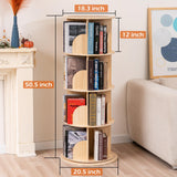 BUYWAY 360° Rotating Solid Wood Bookshelf Tower - Versatile 4-Tier Bookcase for Kids & Adults in Natural Finish BUYWAY