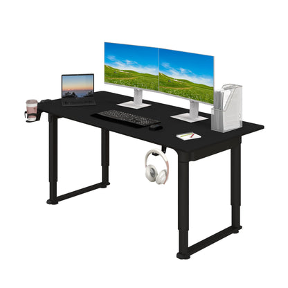 Panana Standing Desk with Dual Motors 4 Legs Lift, 63'' x 29.5" Electric Sit Stand up Desk Height Adjustable Home Office Table with Splice Board, Computer Desk Memory Preset, Black - WoodArtSupply