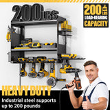 YYR Power Tool Organizer Wall Mount with Charging Station, Cordless Tools Hanger and Battery Storage Rack for Garage Organization, Heavy Duty Drill Holder Shelf Build in Metal Power Strip - Black YYR