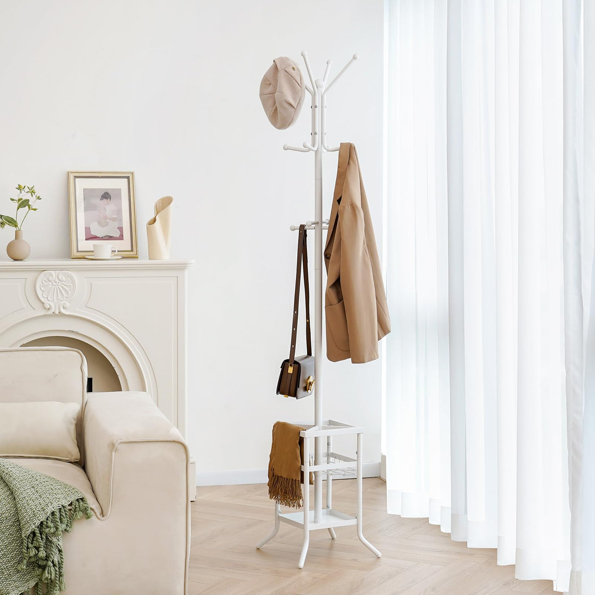 Yoobure Coat Rack Freestanding, Coat Tree with Umbrella Holder, Metal Coat Rack Stand with 12 Hooks, Modern Coat Hanger Stand for Entryway, Purse Rack Hat Rack Stand for Living Room Bedroom Office Yoobure