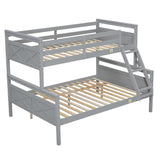 N NAANSI Twin Over Full Bunk Bed with Ladder, Full Length Guardrail, X-Shape Headboard and Footboard, Wooden Bunk Bed Frame Can be Separated into 2 Beds, Gray N NAANSI