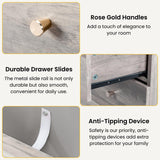 Karl home Grey 4 Drawer Dresser for Bedroom, Modern Wood Dresser Chest of Drawers, Rustic Bedroom Dressers Nightstand, Anti-Tipping Device, Rose Gold Metal Handle, Living Room, Hallway, Office Karl home