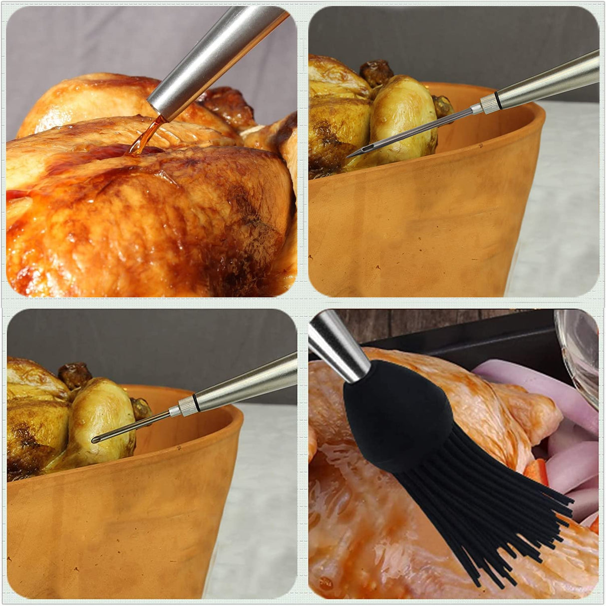 KAYCROWN Stainless Steel Turkey Baster Commercial Grade Quality Silicone Bulb Including 2 Marinade Injector Needles And Basting Brush KAYCROWN