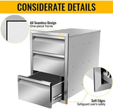 Outdoor Kitchen Drawer Stainless Steel BBQ Triple Drawer Flush Mount for Outdoor Kitchen Island,-14W X 21H X 23D Inch WoodArtSupply