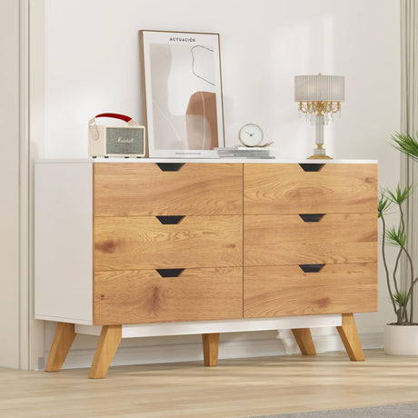 EazeHome Dresser for Bedroom with 6 Drawers, Rustic Brown Modern Wide Chest of Drawers, Large Wooden Storage Organizer for Living Room, Hallway, Entryway EazeHome