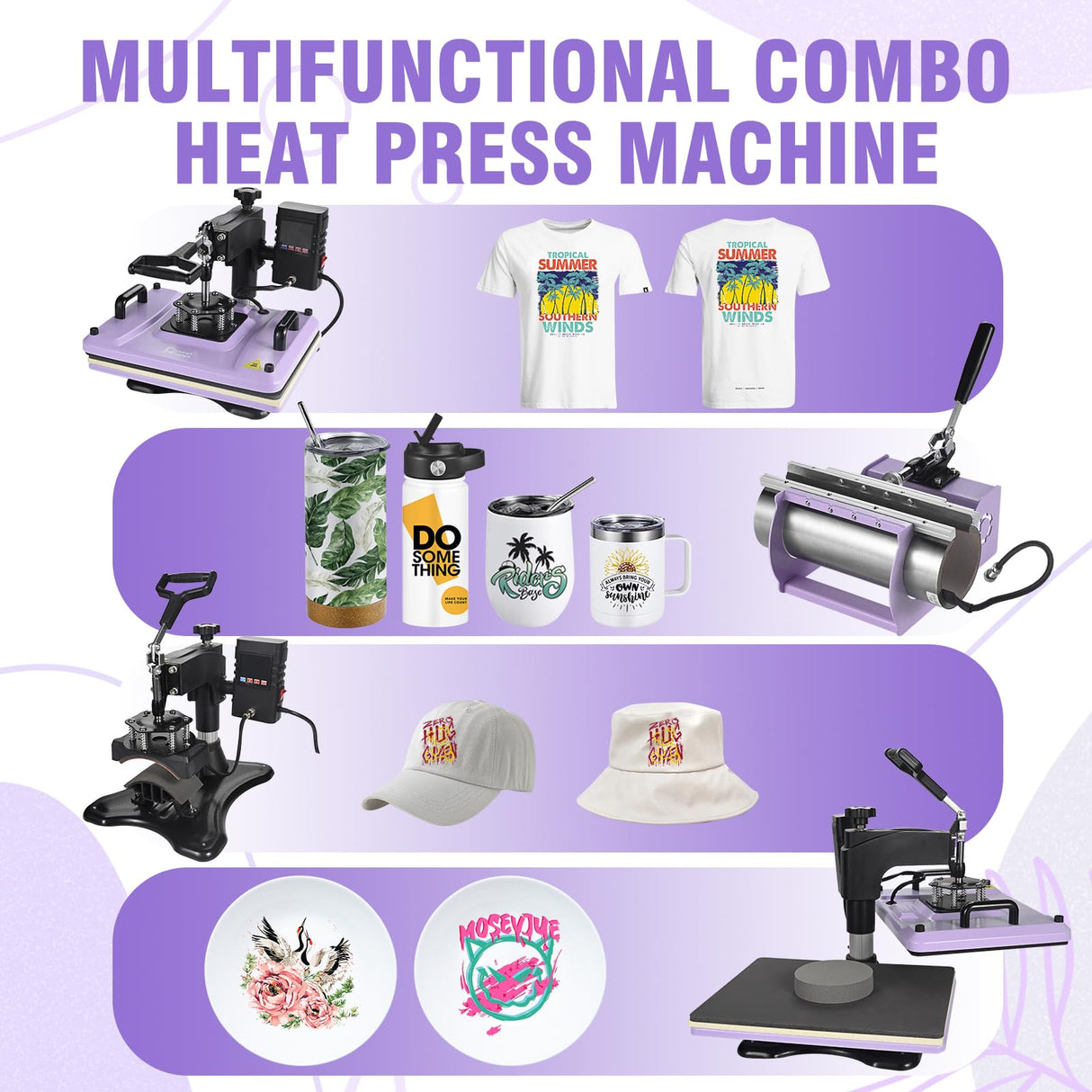 PlanetFlame Heat Press Machine 12x15 Inch, 360° Swing Away 5 in 1 Heat Transfer Machine, Multifunctional Heat Transfer Press Machine with 30OZ Tumbler Attachment for Hat/Plate/T-Shirt/Mug, Purple PlanetFlame