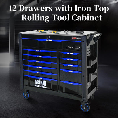 WTRAVEL Heavy Duty Rolling Tool Chest with 12-Drawer Tool Cart Mechanic Tool Box with Wheels Tool Storage Cabinet Workbench High Capacity for Garage, Workshop, Repair Shop, Warehouse (Iron To - WoodArtSupply