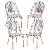 Tangkula French Bistro Chair Set of 4, Outdoor Armless Dining Chairs with Hand-Woven Rattan, Accent Chairs with Galvanized Metal Frame for Garden Kitchen Backyard Porch (Black & White) Tangkula