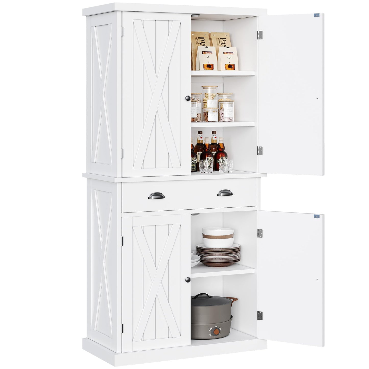 YITAHOME 72'' Farmhouse Kitchen Pantry Storage Cabinet, Tall Freestanding Cupboard with Drawer and Adjustable Shelves, Sideboard Buffet Cabinet for Kitchen, Dining Room, Living Room, White