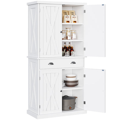 YITAHOME 72'' Farmhouse Kitchen Pantry Storage Cabinet, Tall Freestanding Cupboard with Drawer and Adjustable Shelves, Sideboard Buffet Cabinet for Kitchen, Dining Room, Living Room, White