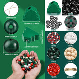 Junkin Christmas Wooden Bead Kit: 201 Pcs - 0.63 Inch Buffalo Plaid & 0.47 Inch Christmas Tree Shaped Beads with 6.6 Feet Natural Cord for DIY Garlands & Jewelry Junkin