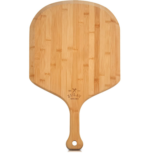 Zulay Kitchen Wooden Pizza Peel - Large 15" Pizza Paddle With Extra Long Handles - Authentic Natural Bamboo Easy Glide Edges & Handle For Baking - Large Wood Pizza Peel For Transferring & Ser - WoodArtSupply