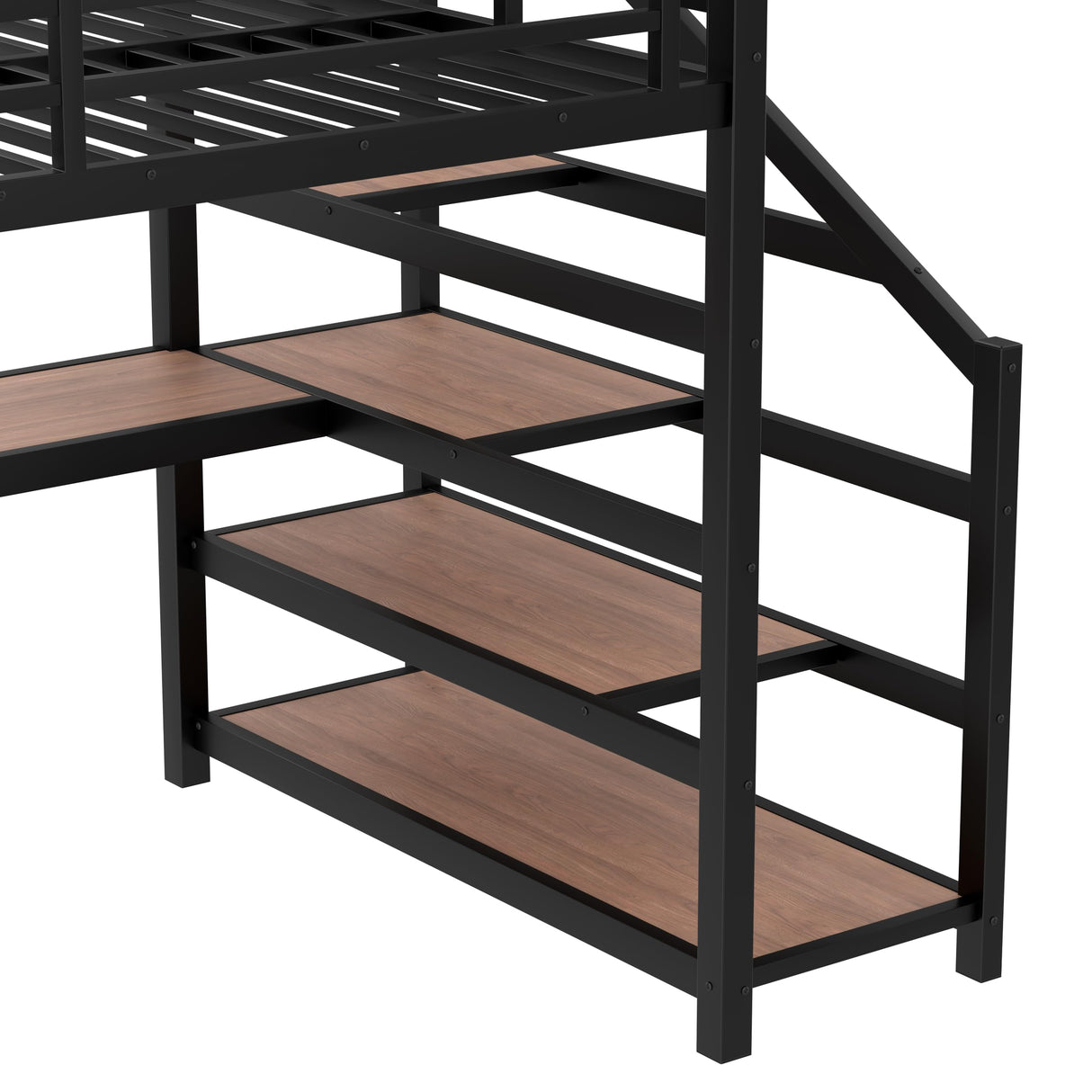 Metal Full Size Loft Bed with Desk and Storage Stairs,Heavy Duty Loft Bed Frame Full Size with LED Lights and Charging Station for Kids,Teens,Adults,Black Bellemave