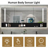 TIZAZO Bathroom Vanity with Double Sink - 72IN Bathroom Sink Vanity with One - Button Defogging & Human Body Sensor Light | 4 Drawers, Black TIZAZO