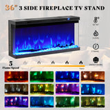 AMERLIFE Farmhouse LED Fireplace TV Stand with 3-Sided Glass Fireplace, 70" Large Entertainment Center for TVs up to 80", Rustic TV Console with Glass Door Storage for Living Room, Dark Oak Wood AMERLIFE