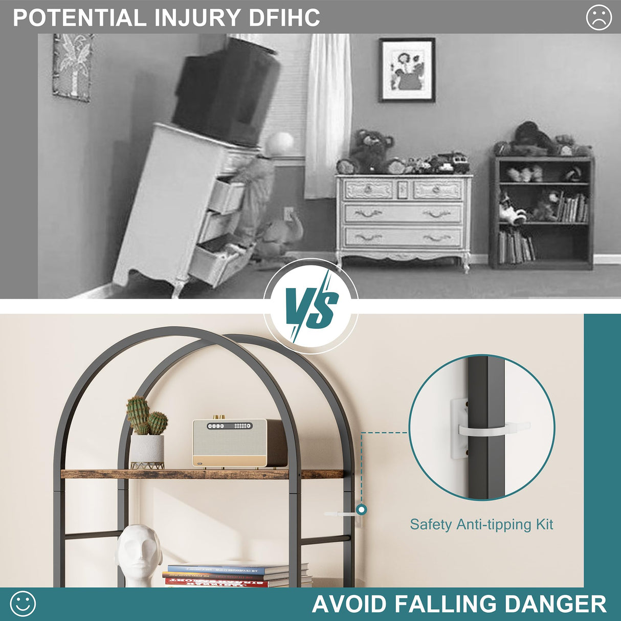 Shintenchi Bookshelf, Arched Bookshelf 5 Tier Bookcase, Tall Bookcase Shelf for CDs/Books, Home Office Bookcase Shelf Storage Organizer, Modern Book Shelf for Bedroom/Living Room, Rustic Brown Shintenchi