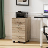 VINGLI 3-Drawer File Cabinet with Lock, Wood Rolling File Cabinet Under Desk File Cabinets for Home Office, Mobile Printer Stand & File Cabinet for Letter Sized Files, 26" H(Caster Included), Oak VINGLI