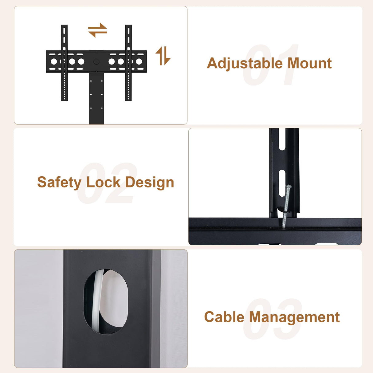 VECELO TV Stand with Mount and Power Outlet, Height Adjustable Entertainment Center with Storage Shelves for 32/55/65/70/75 inches Televisions, Console Table for Living Room, Bedroom, Matte Black VECELO