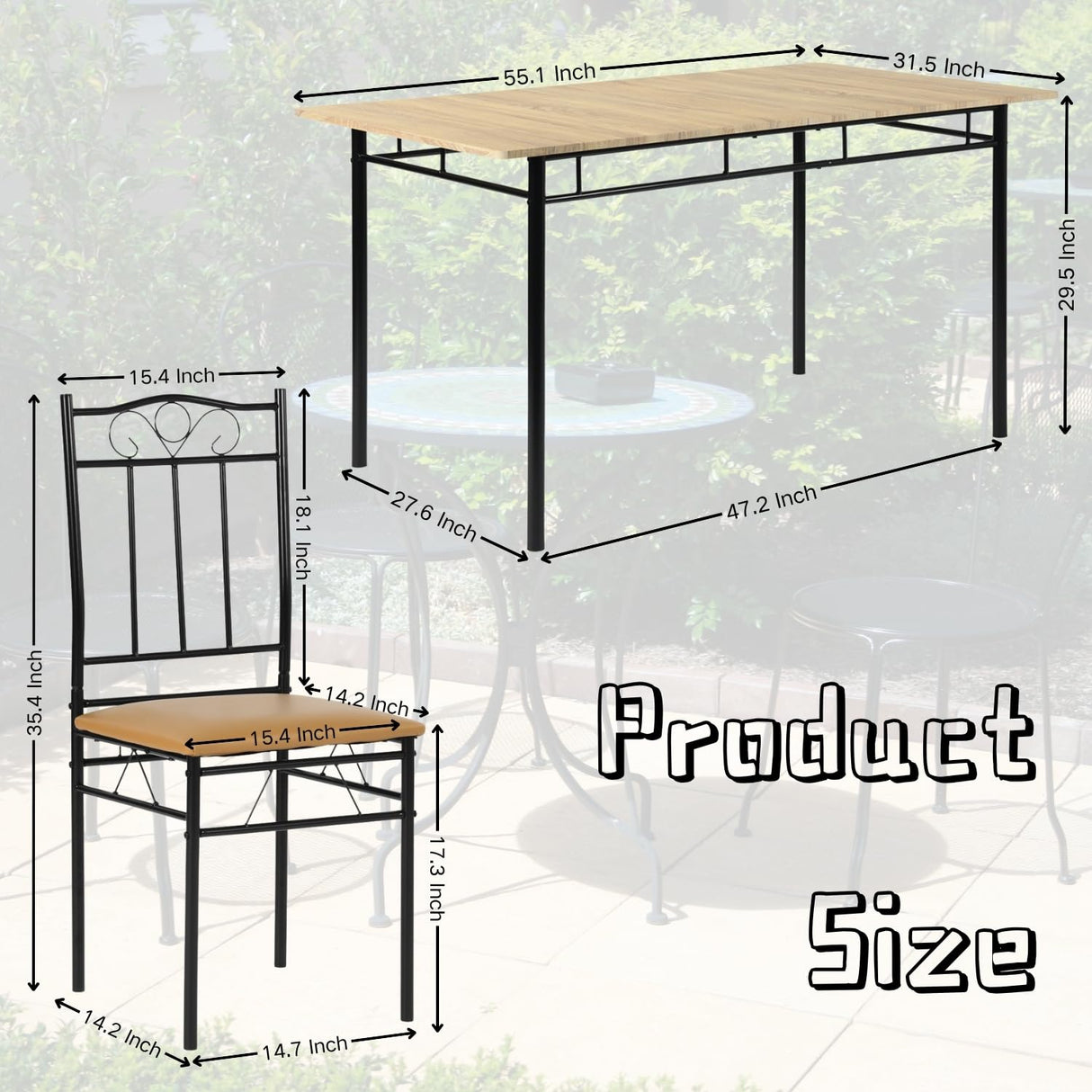 Homy Casa Outdoor Patio Dining Set, 7-Piece Table & Chairs, Wood Grain Top & Metal Frame, Ideal for Deck, Garden & Balcony Gatherings Homy Casa